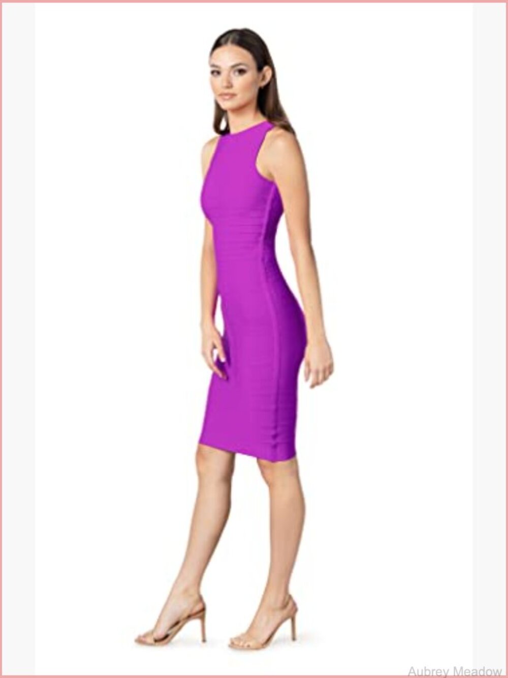 Sleeveless Round Neck Bodycon Midi Dress Zipper Back - Picture 3 of 3